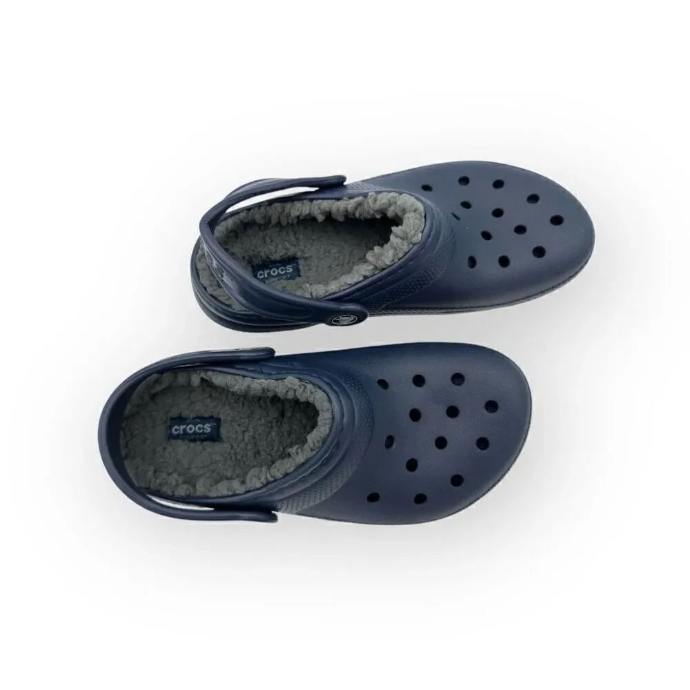 NWOT Crocs Unisex Kids Faux Fur Classic Lined Clog Navy Blue Size J2